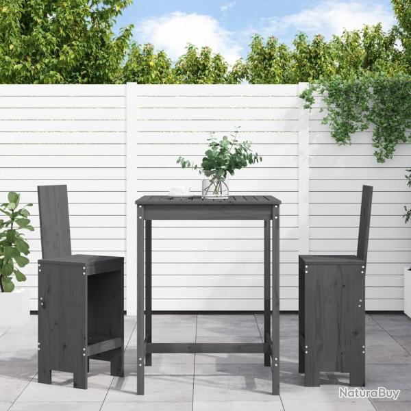 bar de jardin 3 pcs gris bois de pin massif alsavelo