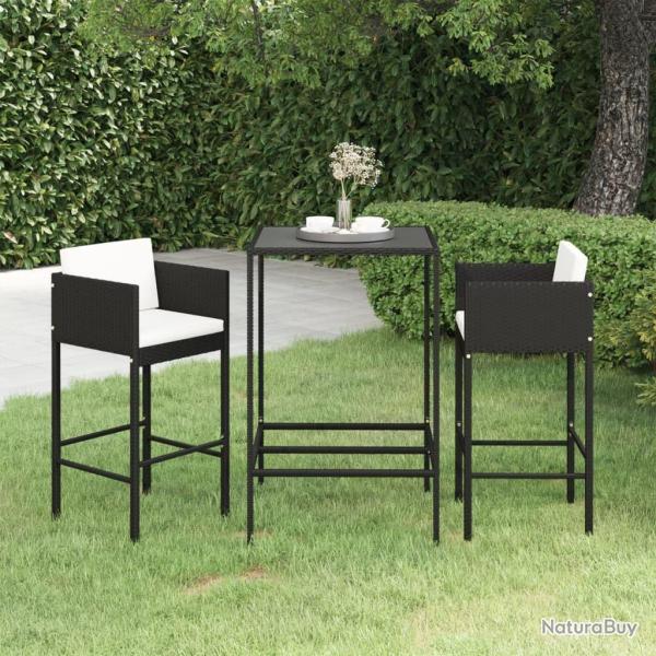 bar de jardin 3 pcs et coussins R�sine tress�e Noir alsavelo