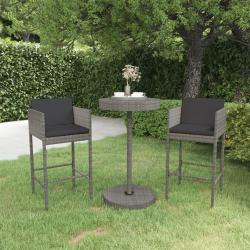 bar de jardin 3 pcs et coussins R&eacute;sine tress&eacute;e Gris alsavelo