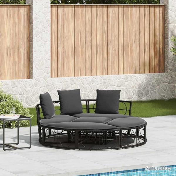 Lit de salon d'ext�rieur sans auvent noir r�sine tress�e