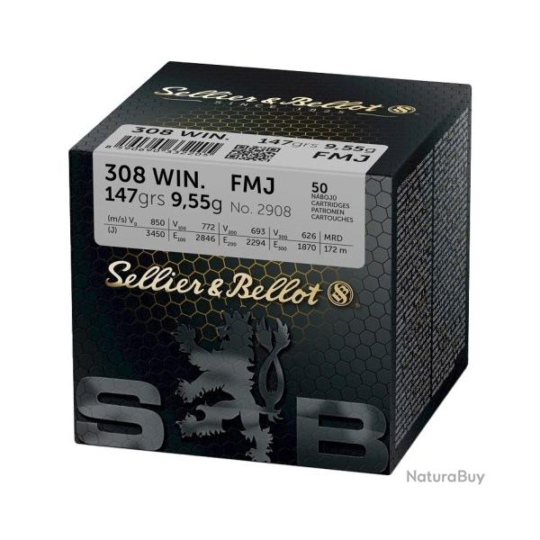 Munitions SELLIER & BELLOT cal.308 win fmj 147gr 9.55g par 50