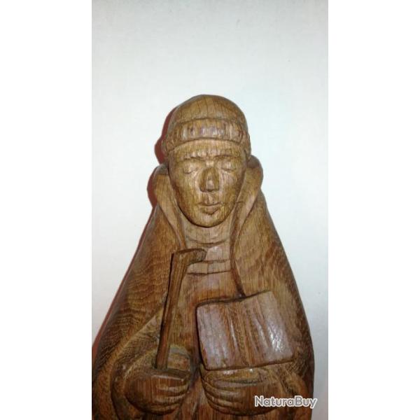 Unique Statuette vintage en bois sculpt� "l'Abb� "St M�en"
