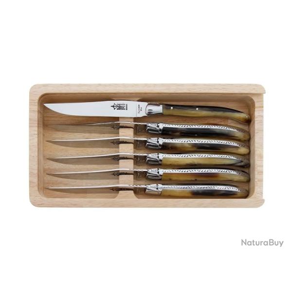 COFFRET 6 LAGUIOLE TABLE G.DAVID F.CORNE BLONDE 23CM