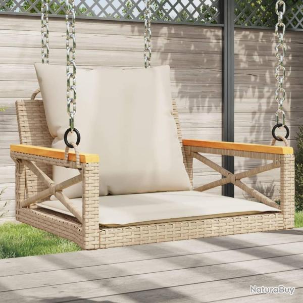 Balancelle avec coussins beige 63x62x40 cm r�sine tress�e alsavelo