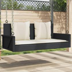 Banc &agrave; bascule avec coussins Noir 119 x 56 x 48 cm R&eacute;sine tress&eacute;e