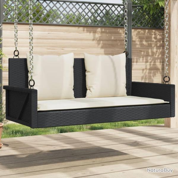 Banc � bascule avec coussins Noir 119 x 56 x 48 cm R�sine tress�e