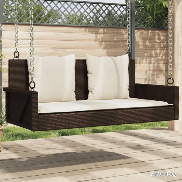 Balancelle avec coussins marron 119x56x48 cm r�sine tress�e