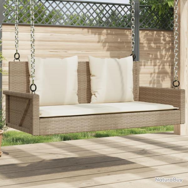 Balancelle avec coussins beige 119x56x48 cm r�sine tress�e