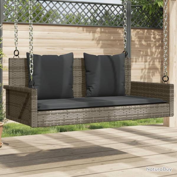 Balancelle avec coussins gris 119x56x48 cm r�sine tress�e