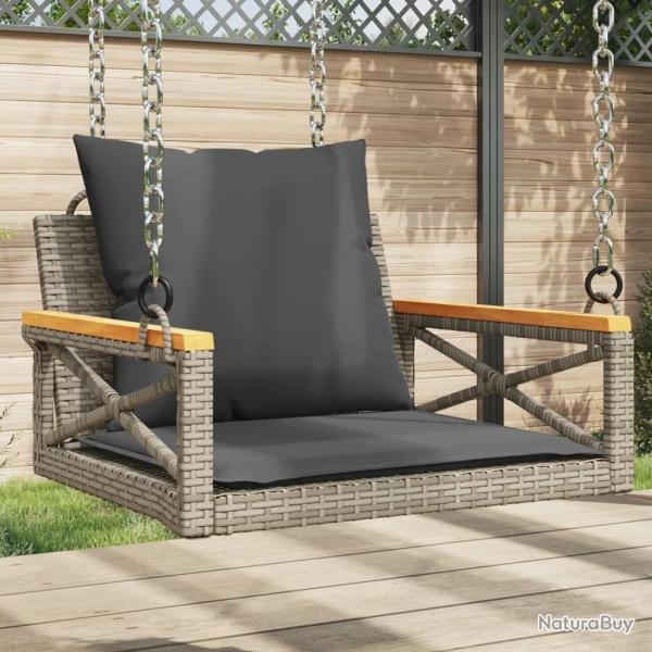 Balancelle avec coussins gris 63x62x40 cm r�sine tress�e alsavelo
