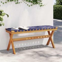 Banc de jardin bleu fonc&eacute; bois massif d'acacia et tissu
