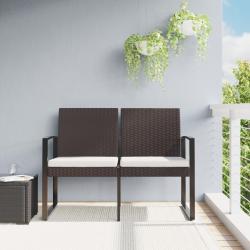 Banc de jardin &agrave; 2 places avec coussins marron PP rotin