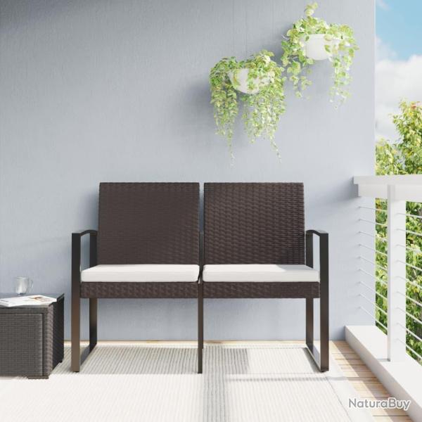 Banc de jardin � 2 places avec coussins marron PP rotin alsavelo