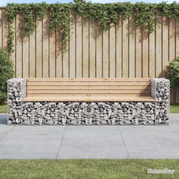 Banc de jardin design gabion 244x71x65,5 cm bois massif de pin alsavelo