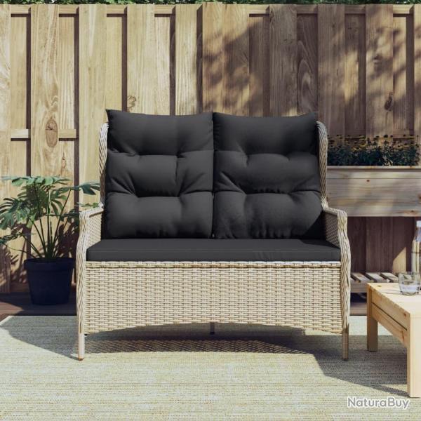 Banc de jardin � 2 places et coussins gris clair r�sine tress�e alsavelo