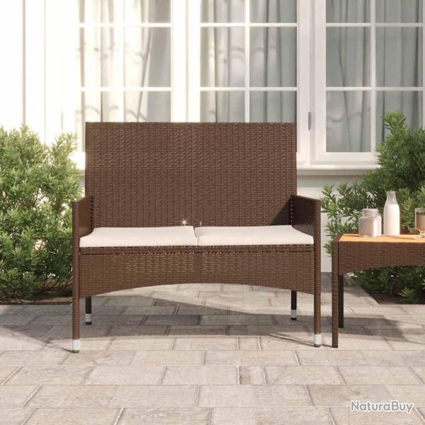 Banc de jardin � 2 places avec coussins Marron R�sine tress�e