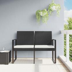 Banc de jardin &agrave; 2 places avec coussins noir rotin PP