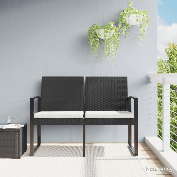 Banc de jardin � 2 places avec coussins noir rotin PP