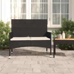 Banc de Jardin &agrave; 2 Places avec Coussins Noir R&eacute;sine Tress&eacute;e
