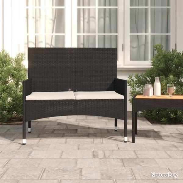 Banc de Jardin � 2 Places avec Coussins Noir R�sine Tress�e