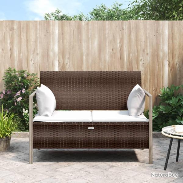 Banc de jardin � 2 places avec coussins Marron R�sine tress�e