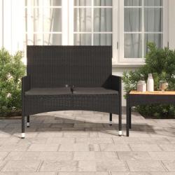 Banc de Jardin &agrave; 2 Places avec Coussins Noir R&eacute;sine Tress&eacute;e