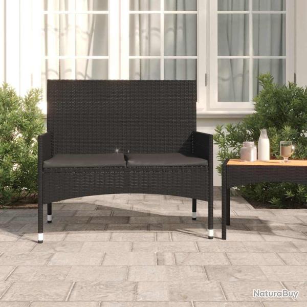 Banc de Jardin � 2 Places avec Coussins Noir R�sine Tress�e