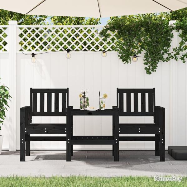 Banc de jardin avec table 2 places noir bois massif de pin alsavelo