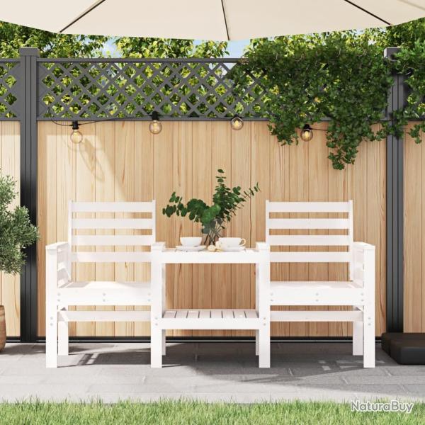 Banc de jardin avec table 2 places blanc bois massif de pin alsavelo
