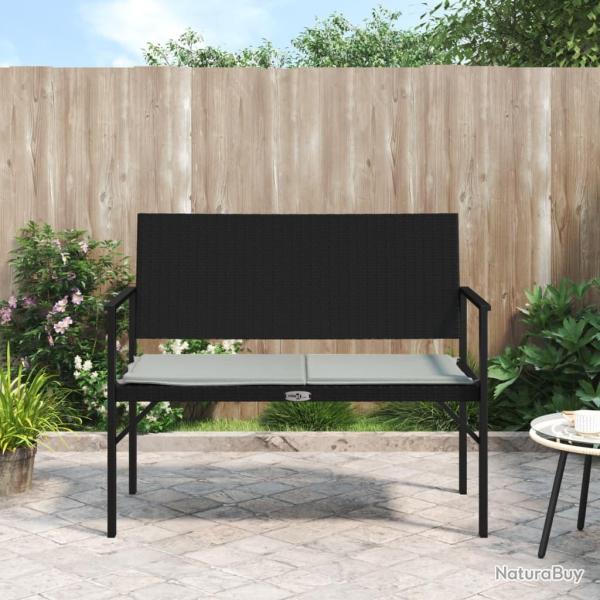 Banc de jardin � 2 places avec coussin noir r�sine tress�e alsavelo