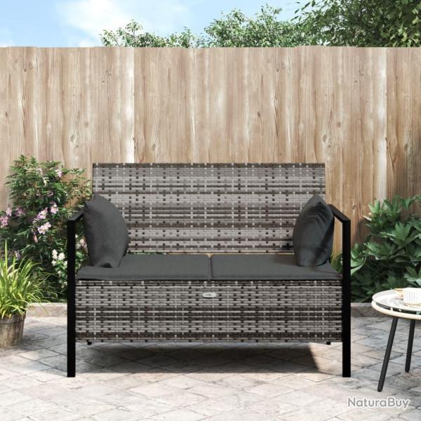 Banc de Jardin � 2 Places avec Coussins Gris R�sine Tress�e