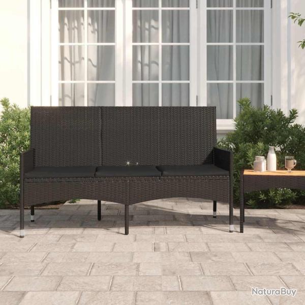 Banc de jardin � 3 places avec coussins Noir R�sine tress�e