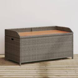 Banc de rangement gris r&eacute;sine tress&eacute;e et bois d'acacia
