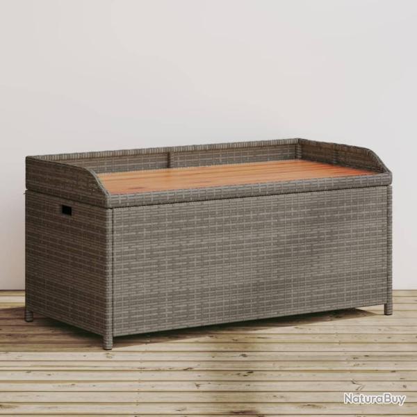 Banc de rangement gris r�sine tress�e et bois d'acacia
