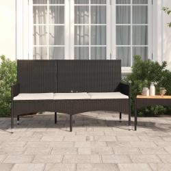 Banc de jardin &agrave; 3 places avec coussins Noir R&eacute;sine tress&eacute;e