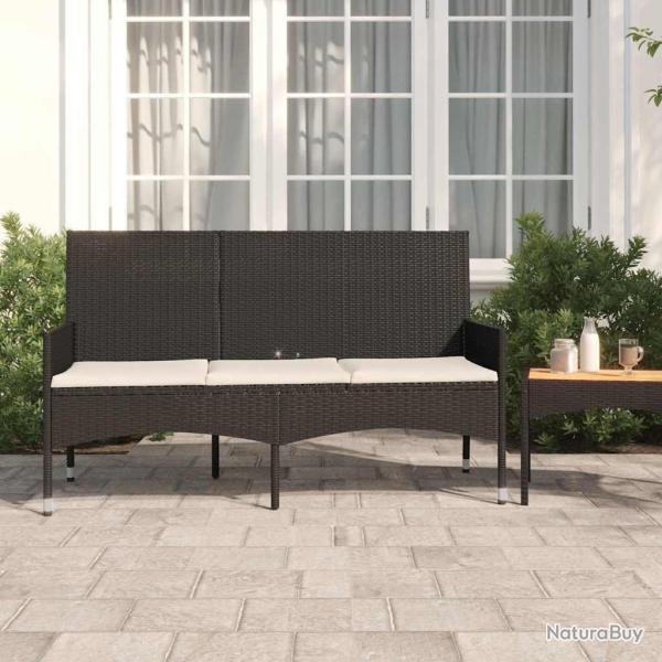 Banc de jardin � 3 places avec coussins Noir R�sine tress�e
