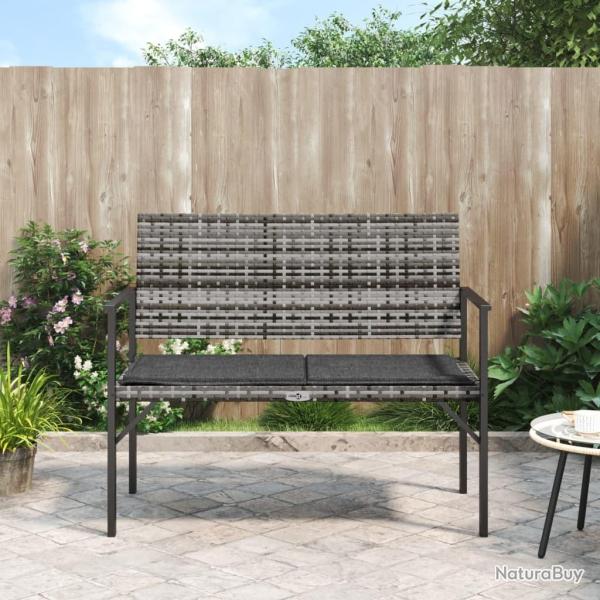 Banc de jardin � 2 places avec coussin gris r�sine tress�e alsavelo