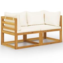 Banc de jardin &agrave; 2 places avec coussins blanc cr&egrave;me