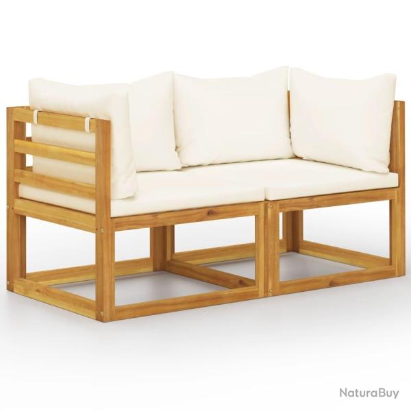 Banc de jardin � 2 places avec coussins blanc cr�me