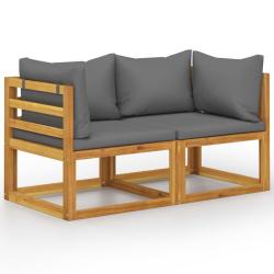 Banc de jardin &agrave; 2 places avec coussins gris fonc&eacute;