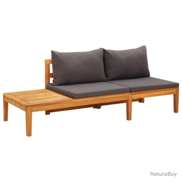 Banc de jardin avec table avec coussins gris fonc� Teck solide