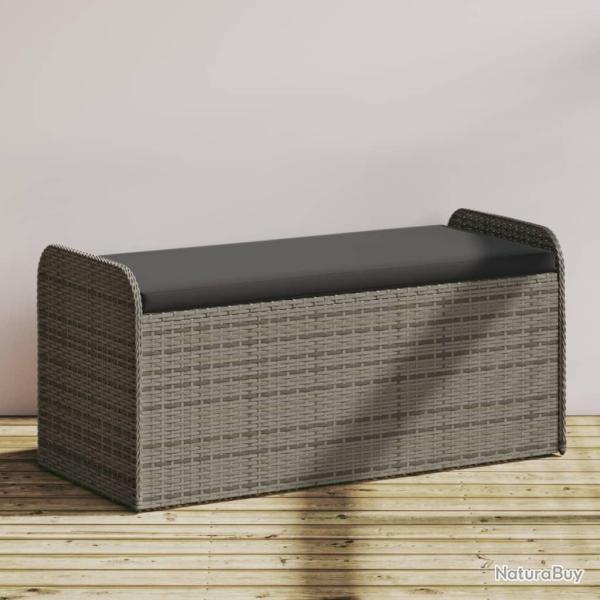 Banc de rangement avec coussin gris 115x51x52 cm r�sine tress�e alsavelo
