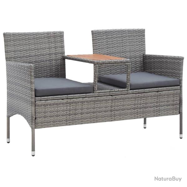 Banc de jardin 2 places et table � th� 143 cm poly rotin gris