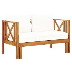 Banc de jardin 2 places et coussins 122 cm Bois d'acacia massif alsavelo