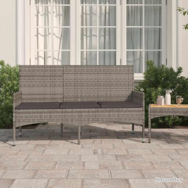 Banc de jardin � 3 places avec coussins Gris R�sine tress�e