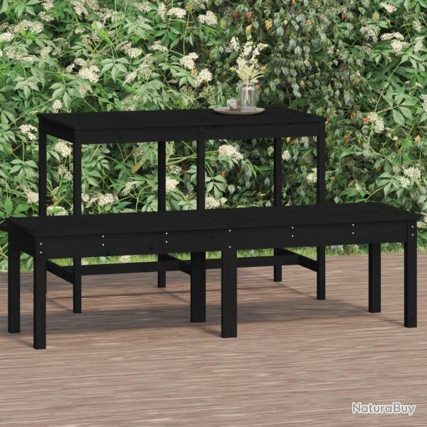 Banc de jardin � 2 places noir 159,5x44x45cm bois massif de pin alsavelo