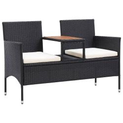 Banc de jardin 2places et table &agrave; th&eacute; 143cm R&eacute;sine tress&eacute;e Noir