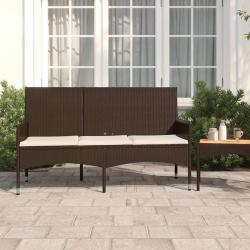 Banc de jardin &agrave; 3 places avec coussins Marron R&eacute;sine tress&eacute;e