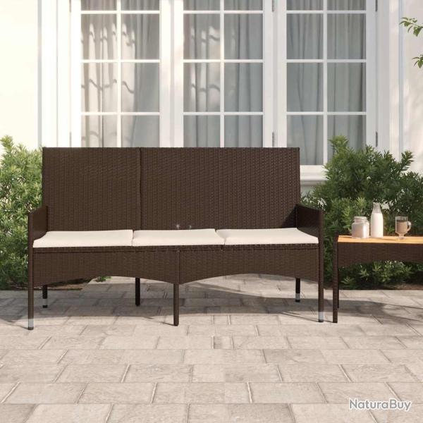 Banc de jardin � 3 places avec coussins Marron R�sine tress�e