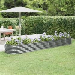 Lit sur&eacute;lev&eacute; de jardin Acier enduit de poudre 368x80x36 cm gris alsavelo
